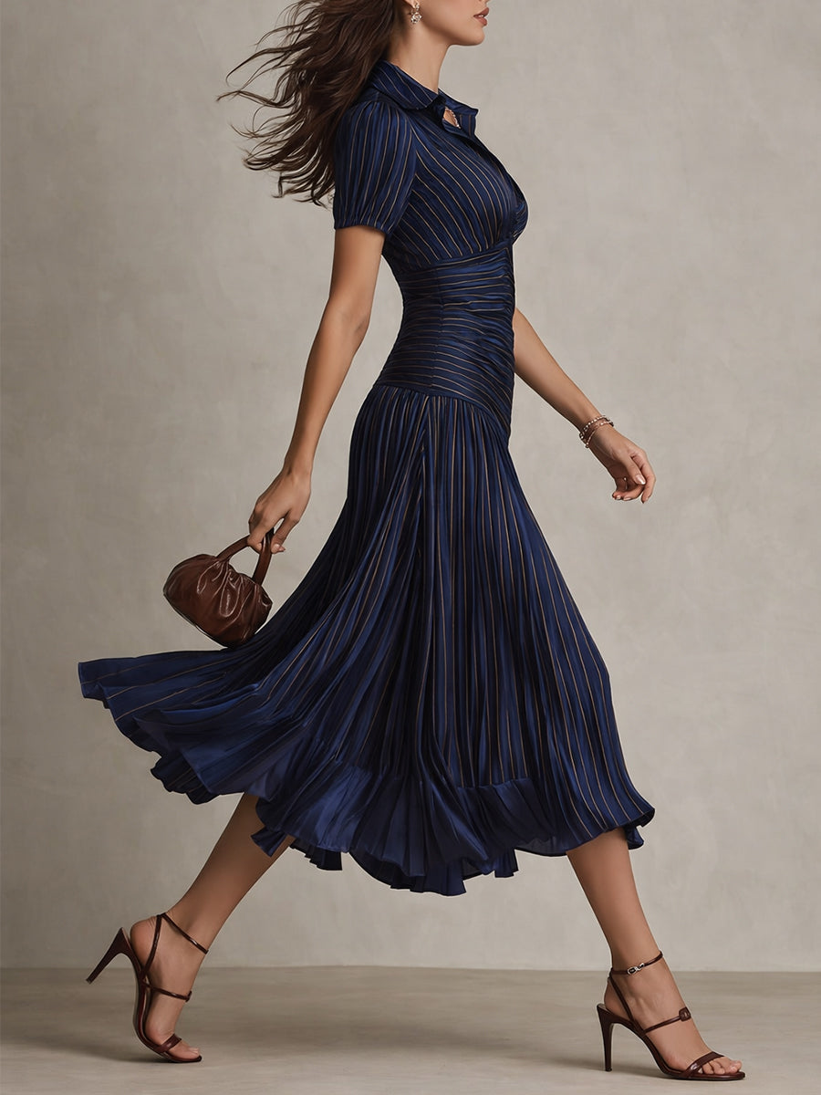 Adriana | Vestito midi satinato a righe retrò