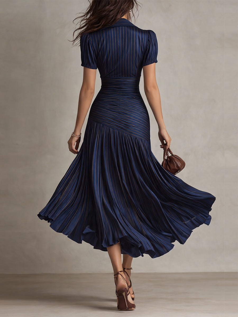 Adriana | Vestito midi satinato a righe retrò
