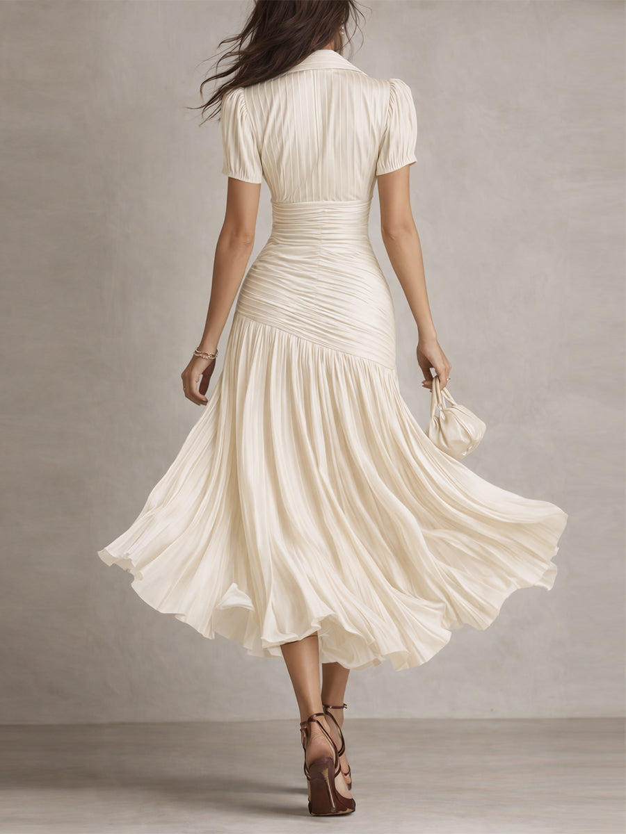 Adriana | Vestito midi satinato a righe retrò