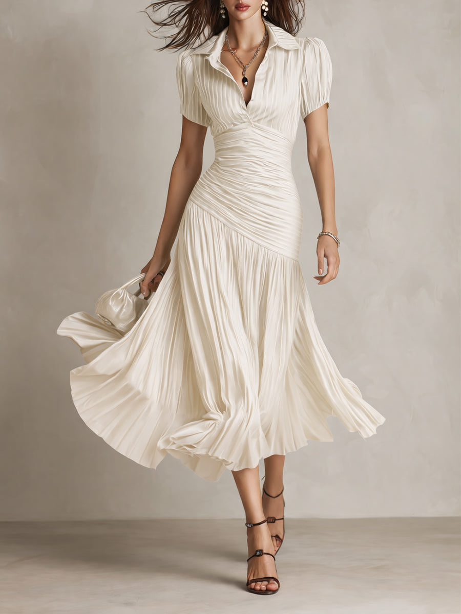 Adriana - Vestito midi satinato a righe retrò