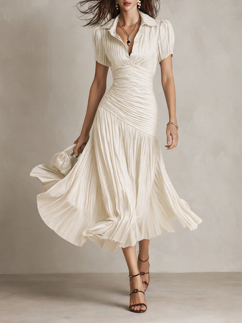 Adriana - Vestito midi satinato a righe retrò