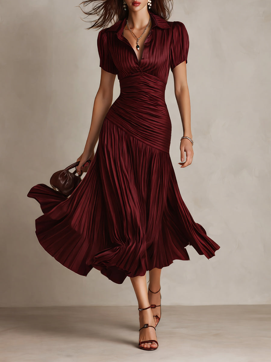 Adriana - Vestito midi satinato a righe retrò