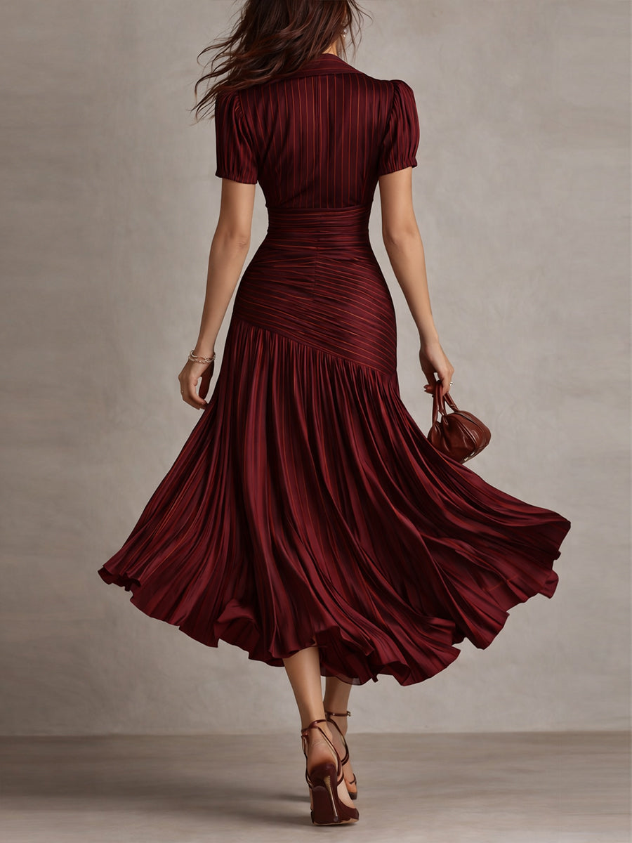 Adriana - Vestito midi satinato a righe retrò