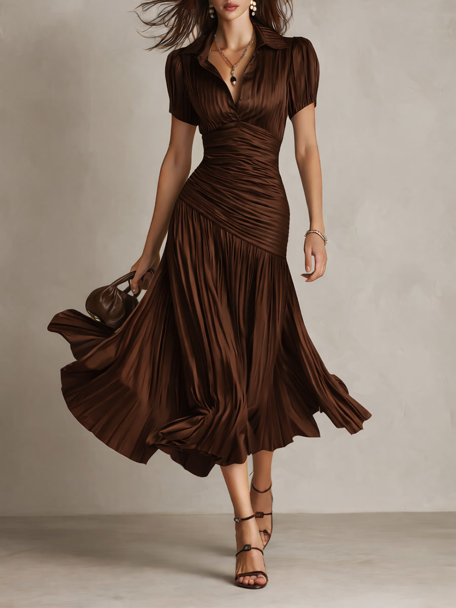 Adriana | Vestito midi satinato a righe retrò