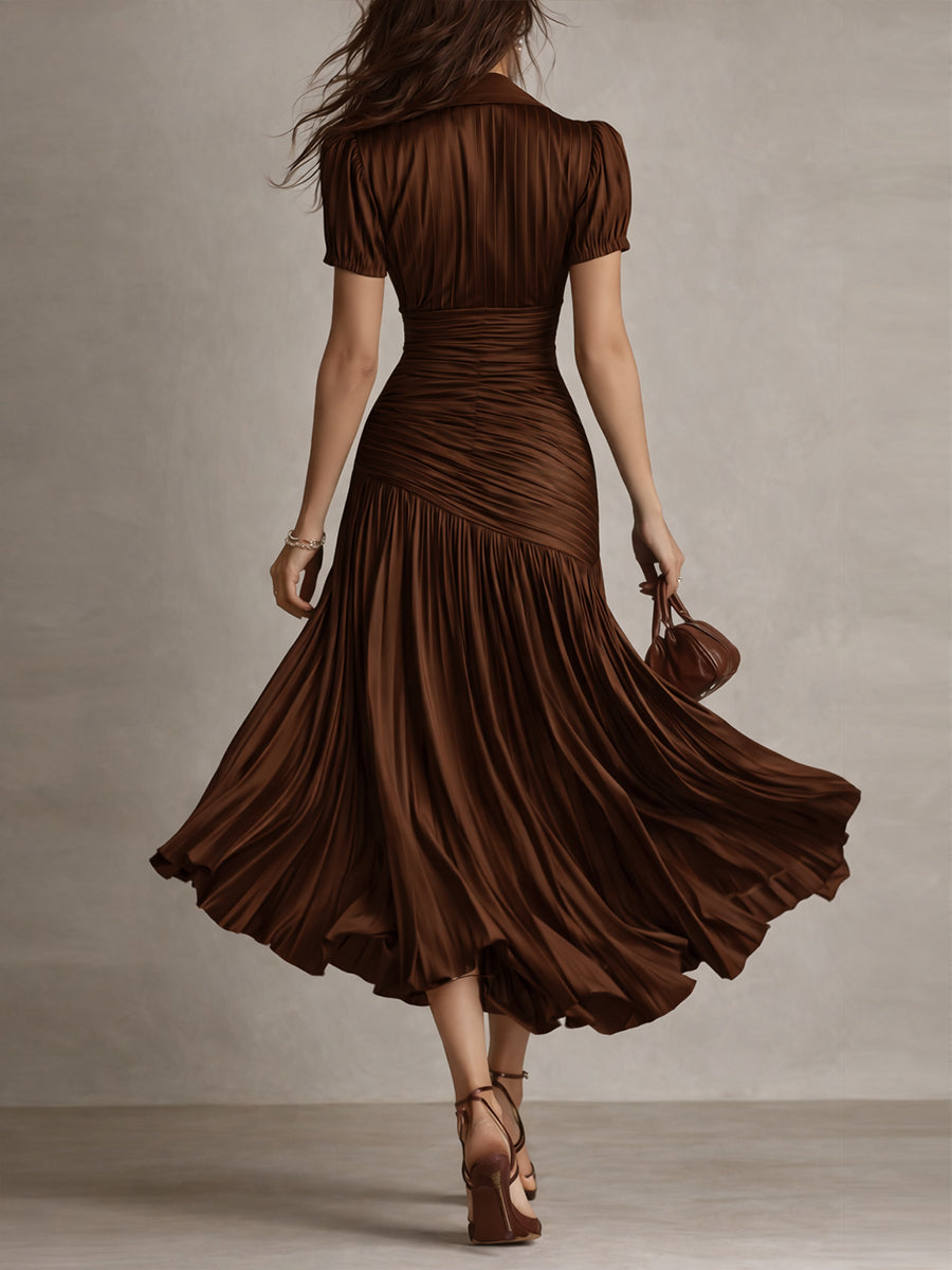 Adriana | Vestito midi satinato a righe retrò
