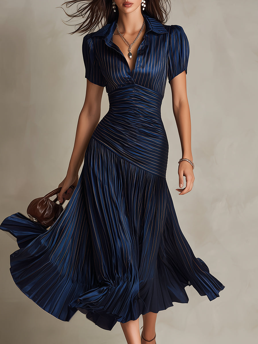 Adriana - Vestito midi satinato a righe retrò
