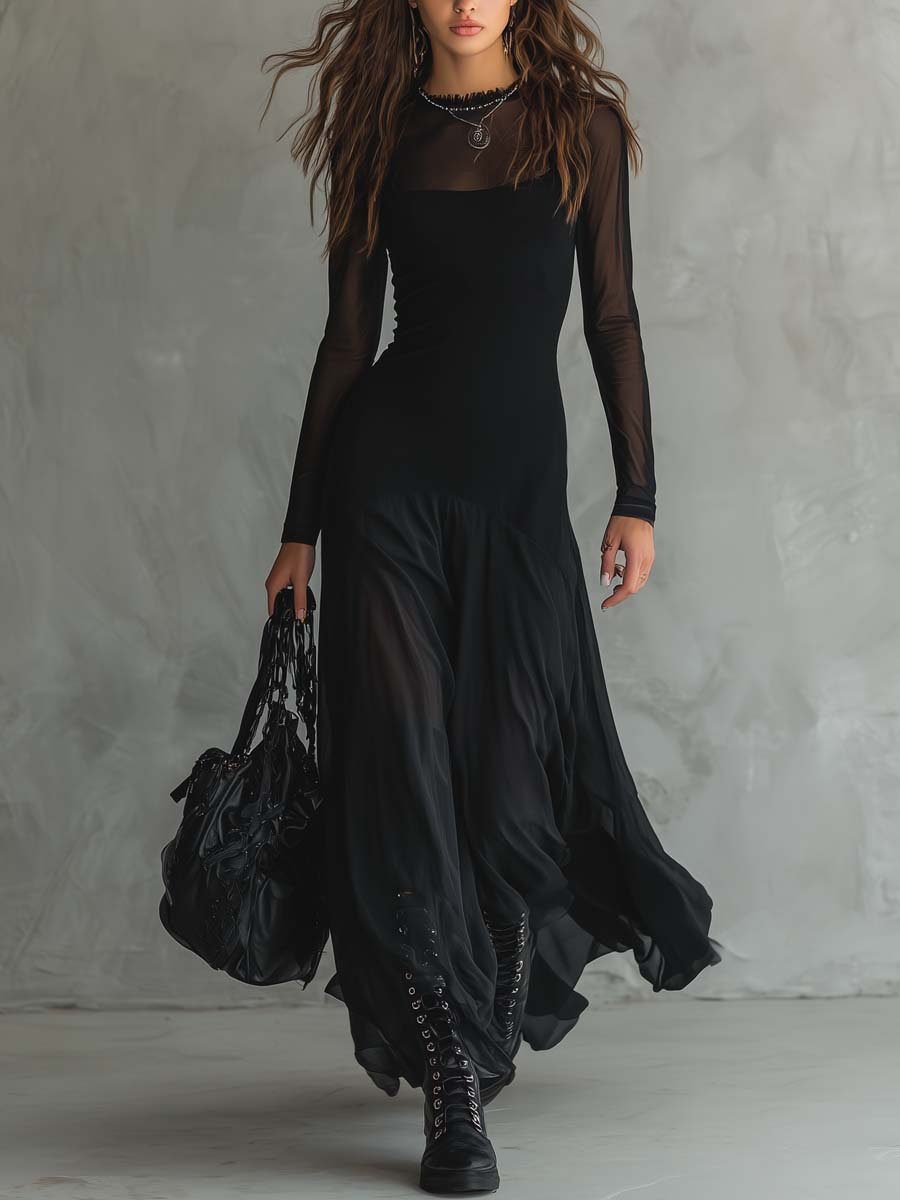 Neroa - Abito maxi a vestibilità ampia in tulle nero