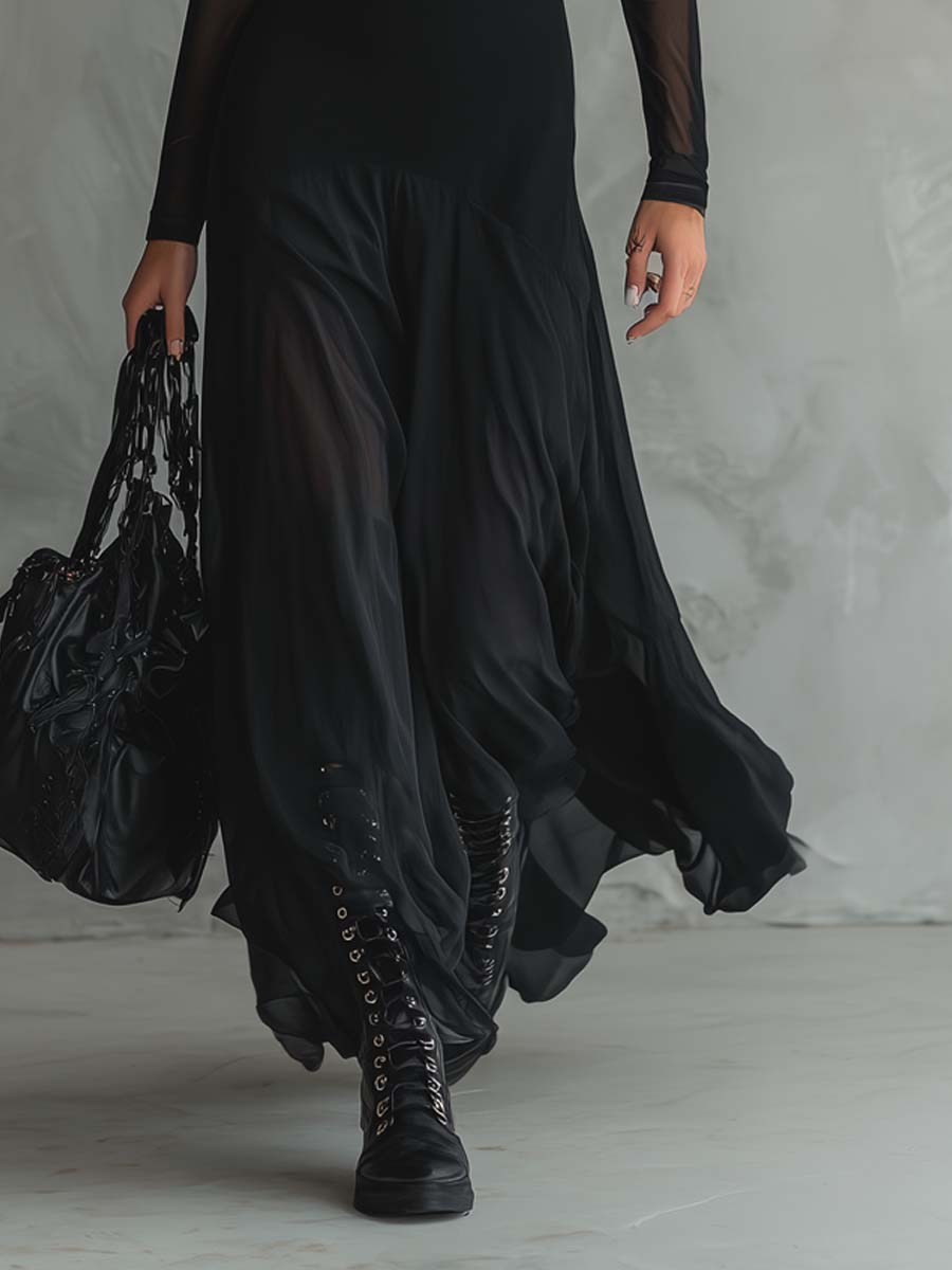 Neroa - Abito maxi a vestibilità ampia in tulle nero