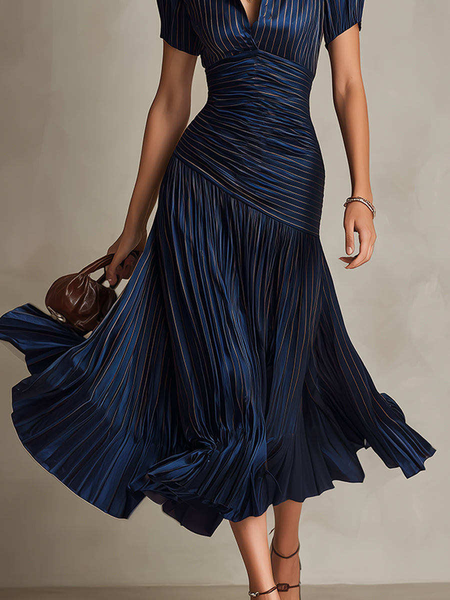Adriana - Vestito midi satinato a righe retrò