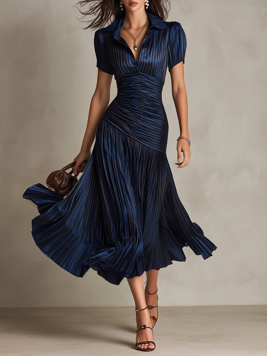 Adriana | Vestito midi satinato a righe retrò